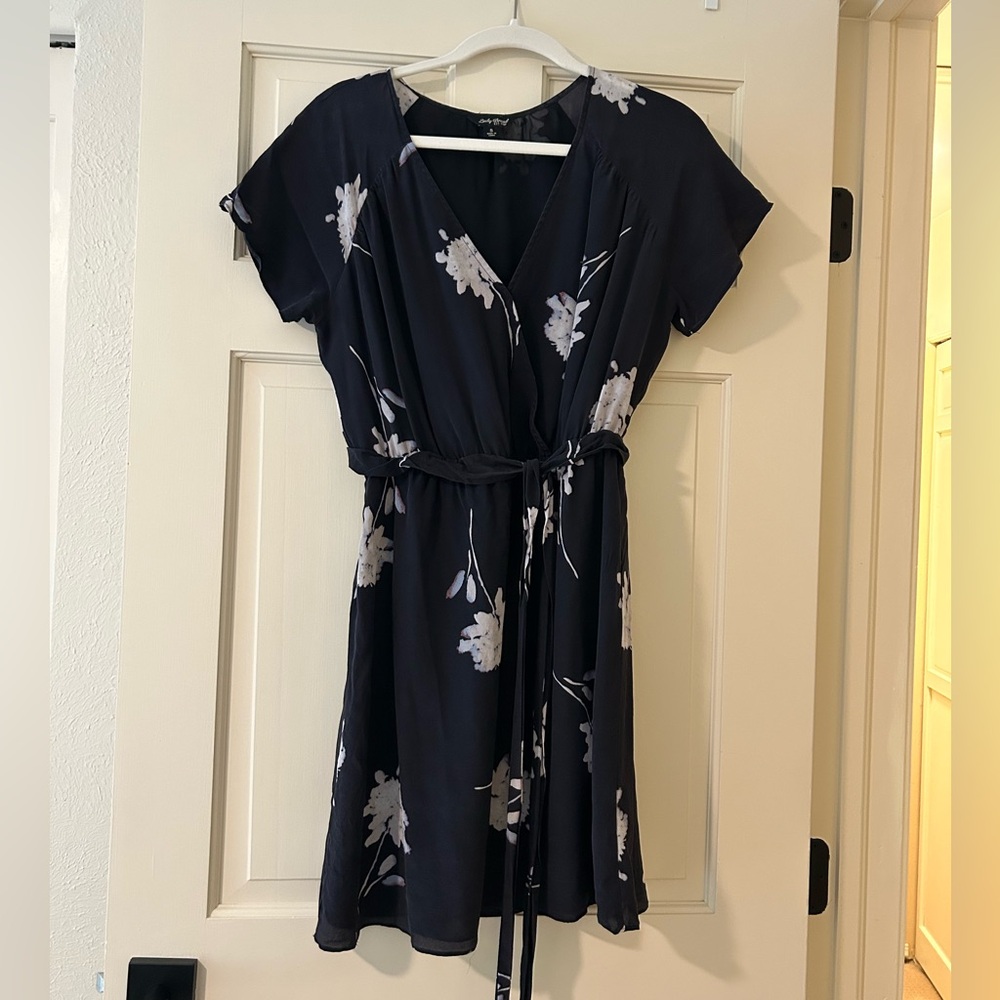 Lucky Brand Floral Wrap Dress in Navy and White